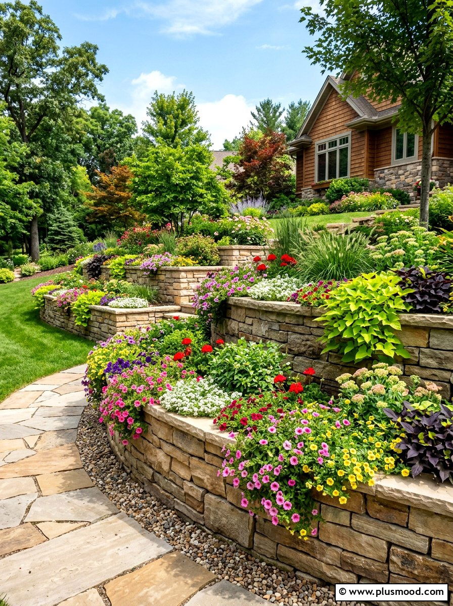 Tiered Retaining Wall - 25 summer front yard makeover ideas