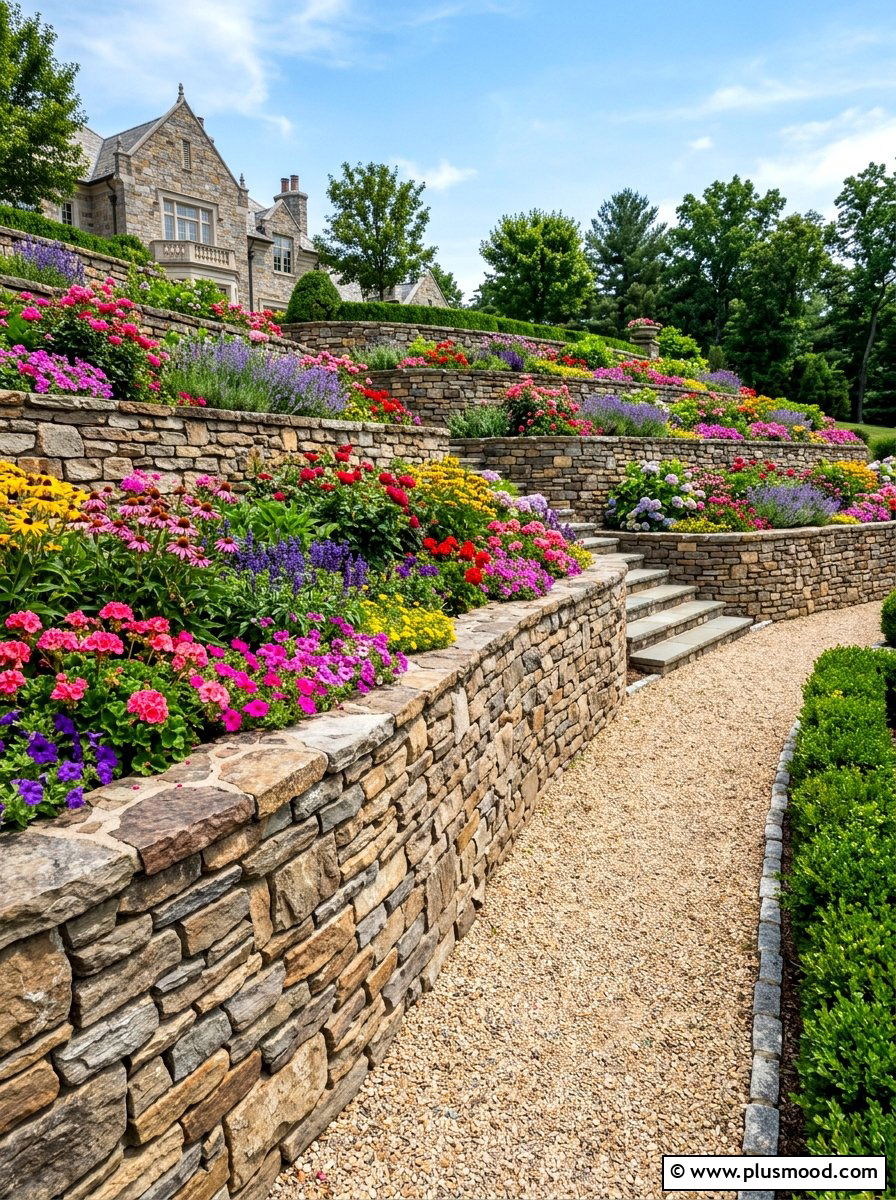 Tiered Retaining Wall - 25 summer rock landscaping ideas