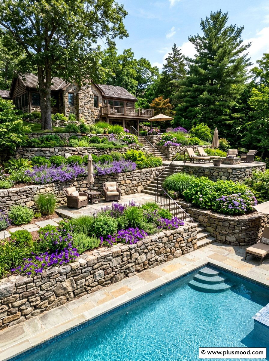 Tiered Rock Wall - 25 pool landscaping ideas with rocks