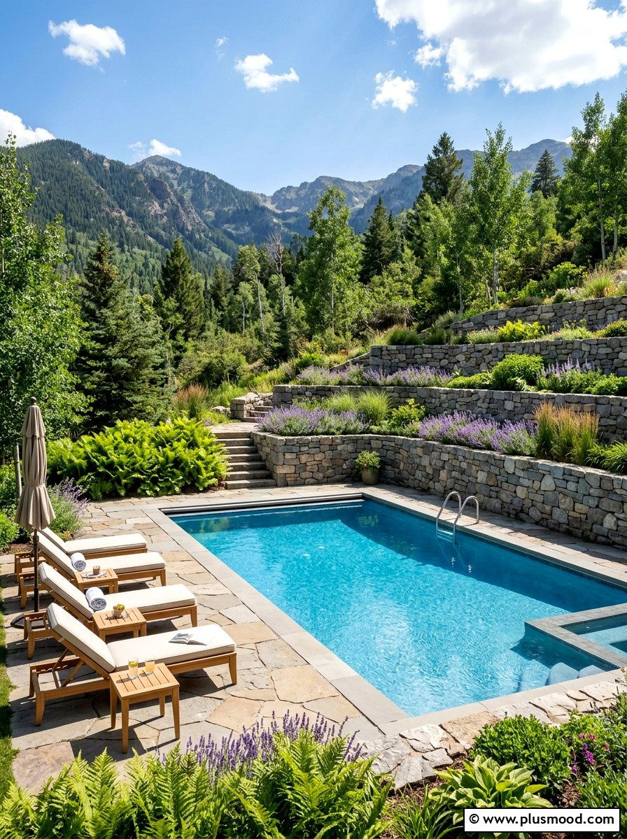 Tiered Stone Pool Retaining Wall - 25 pool landscaping ideas with retaining wall