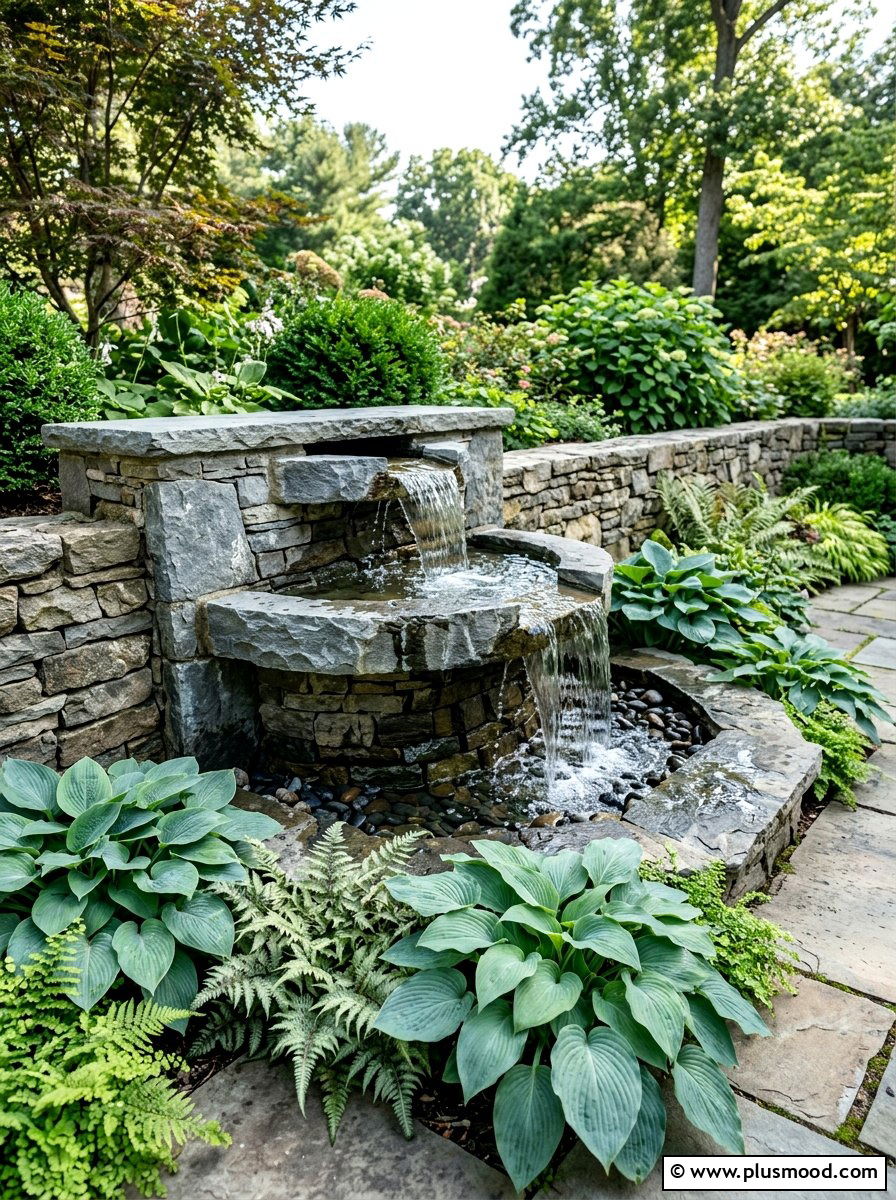 Tiered Stone Wall Fountain - 25 small backyard ideas with wall fountain