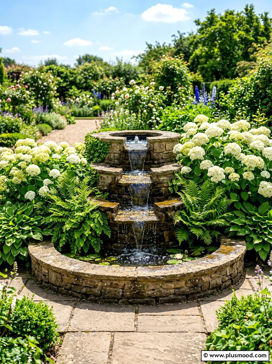 Tiered Stone Water Feature - 25 summer garden fountain ideas
