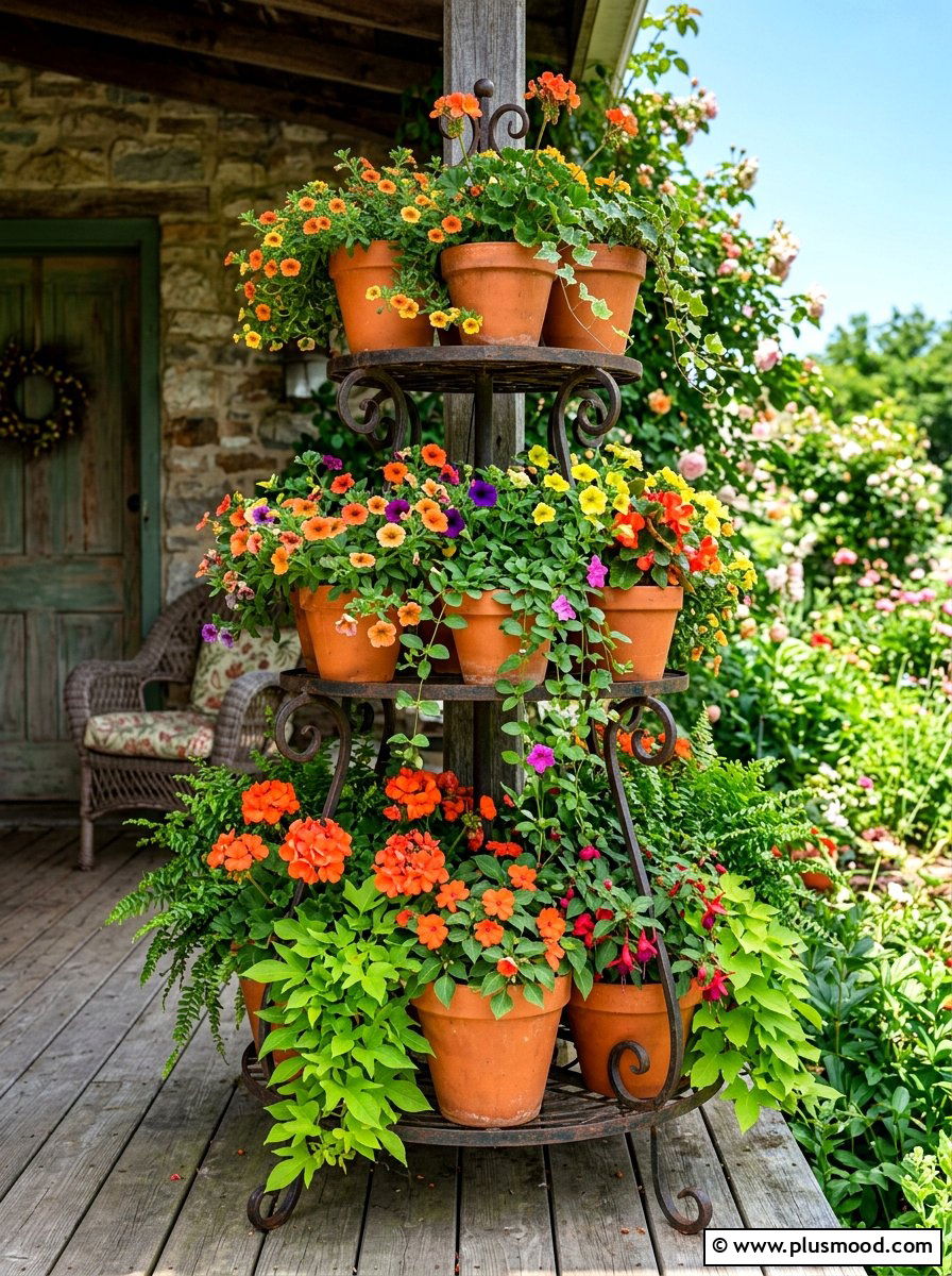 Tiered Terracotta Porch Display - 25 late summer planter ideas for porch