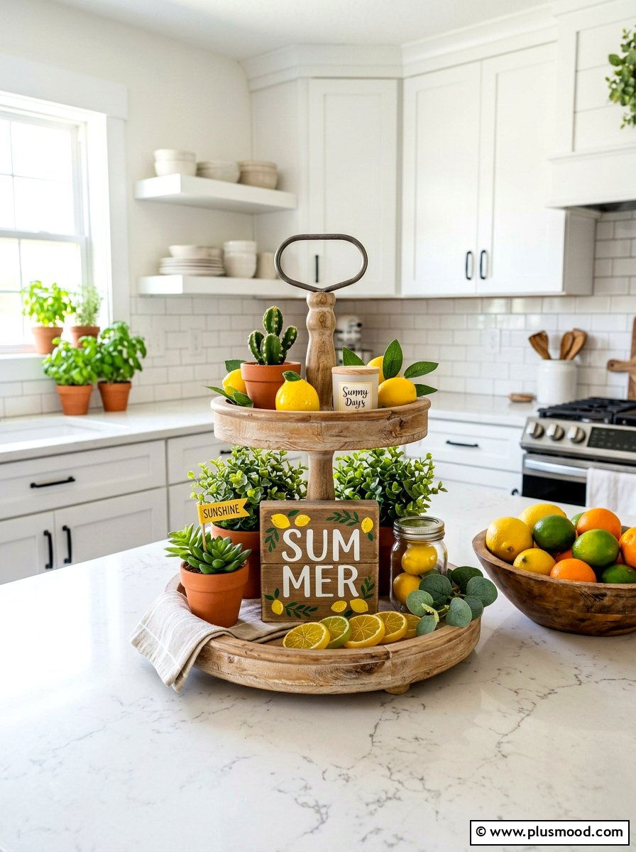 Tiered Tray Decor - 25 summer farmhouse kitchen ideas