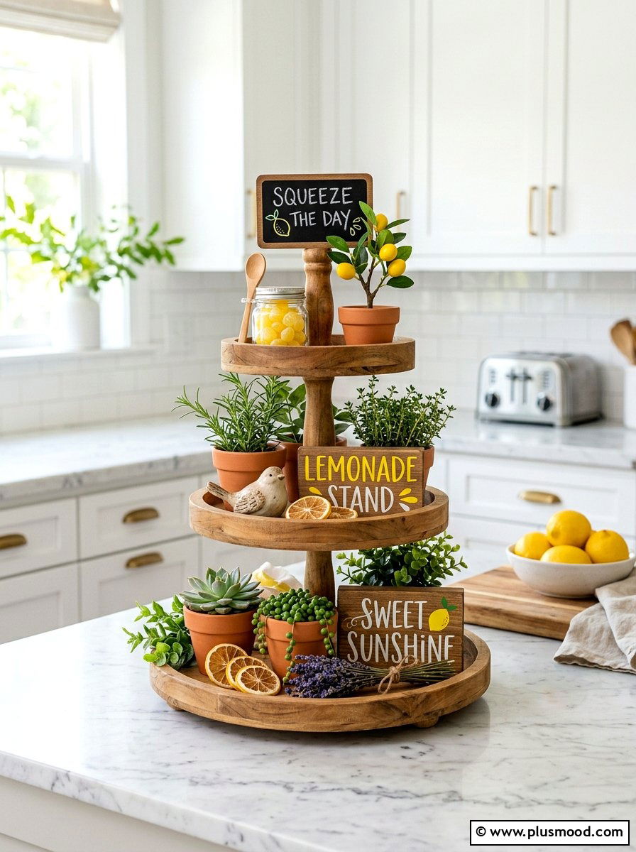 Tiered Tray Styling - 25 summer farmhouse home decor ideas