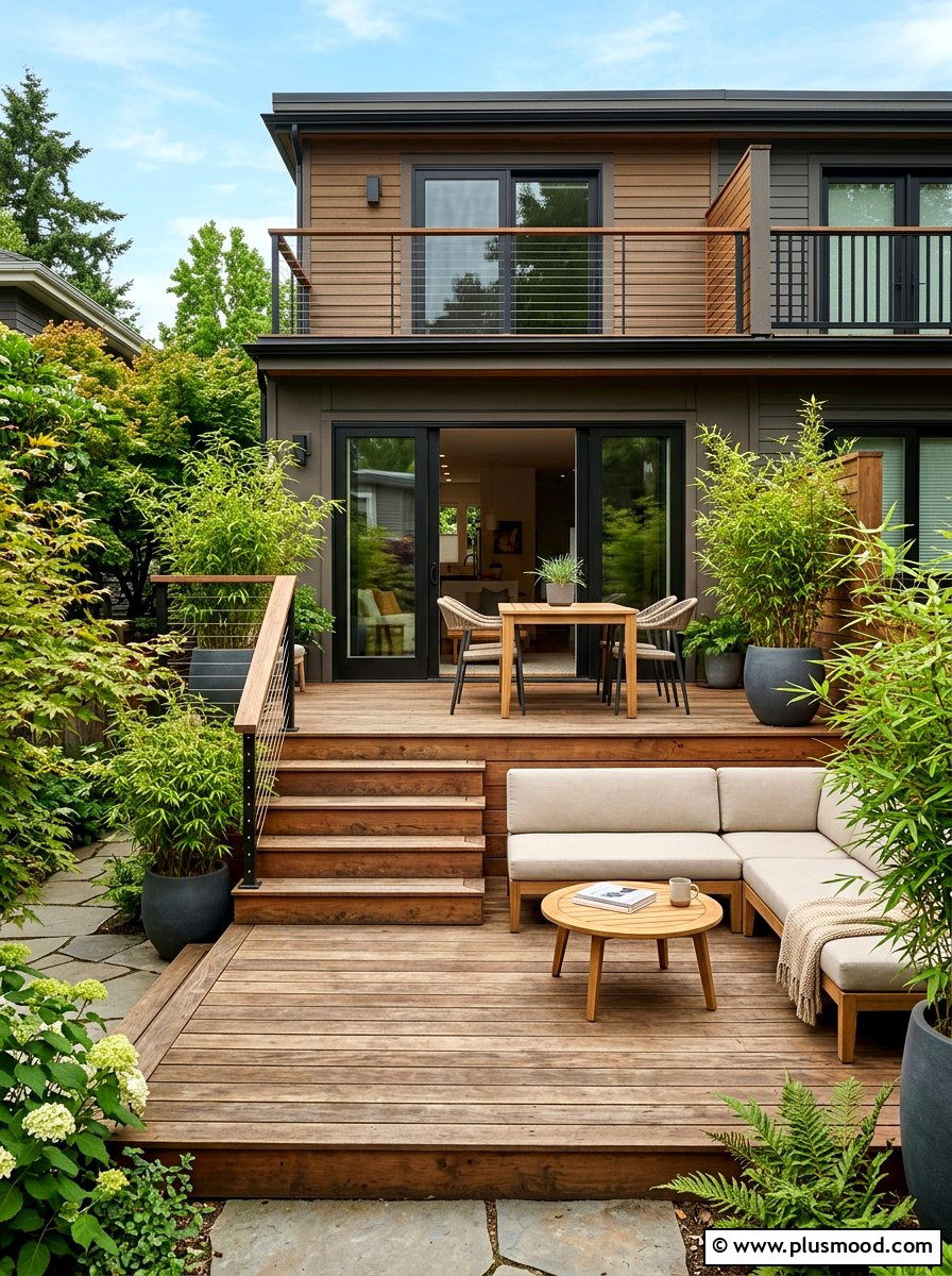 Tiered Wooden Deck - 25 small backyard ideas for townhomes