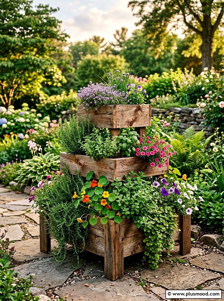 Tiered Wooden Planter - 25 small backyard ideas with raised beds