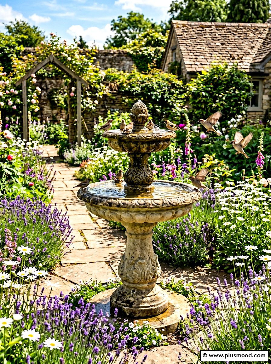 Tiered birdbath - 25 small backyard ideas with water feature