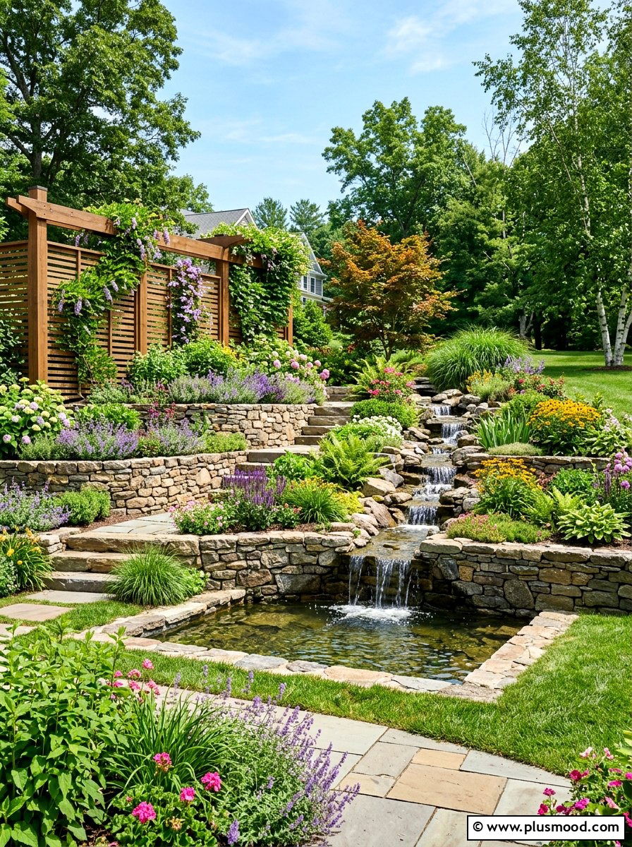 Tiered garden beds - 25 pool landscaping ideas for privacy screen