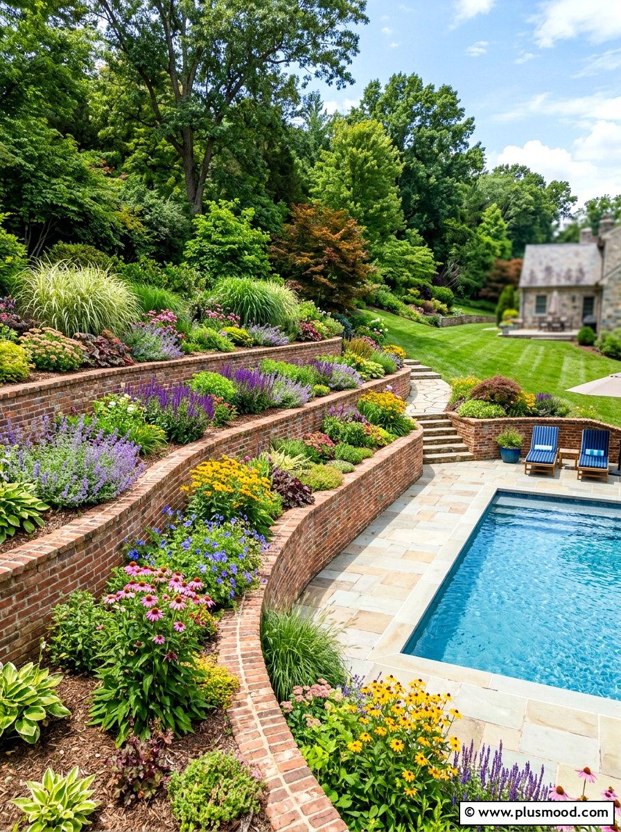 Tiered garden beds - 25 pool landscaping ideas for colonial homes
