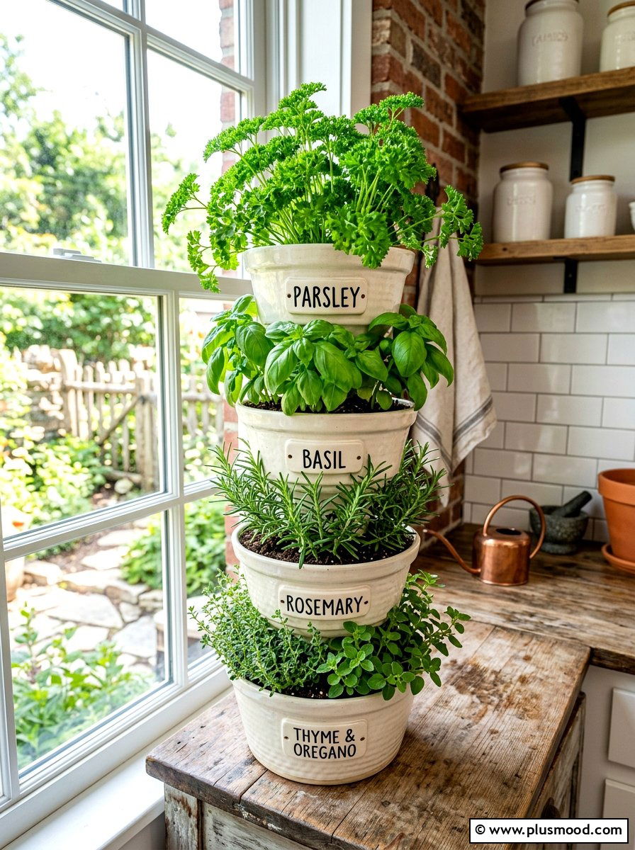 Tiered herb garden pots - 25 summer stacked planter ideas