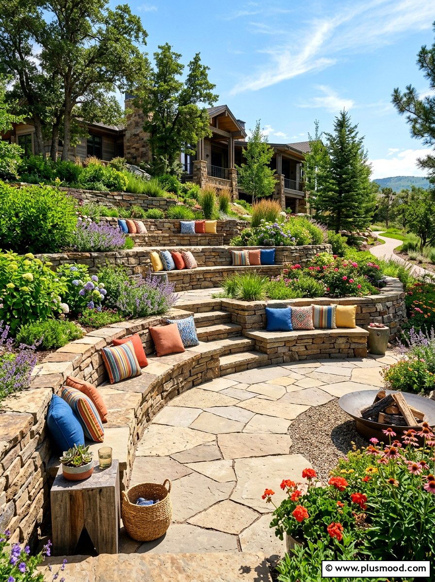 Tiered landscape stone seating - 25 summer backyard seating ideas for guests