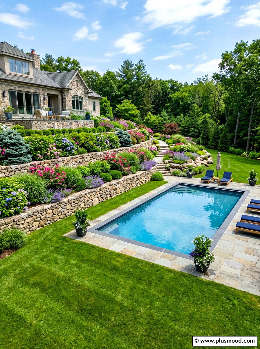 Tiered landscaping for privacy - 25 summer pool privacy ideas