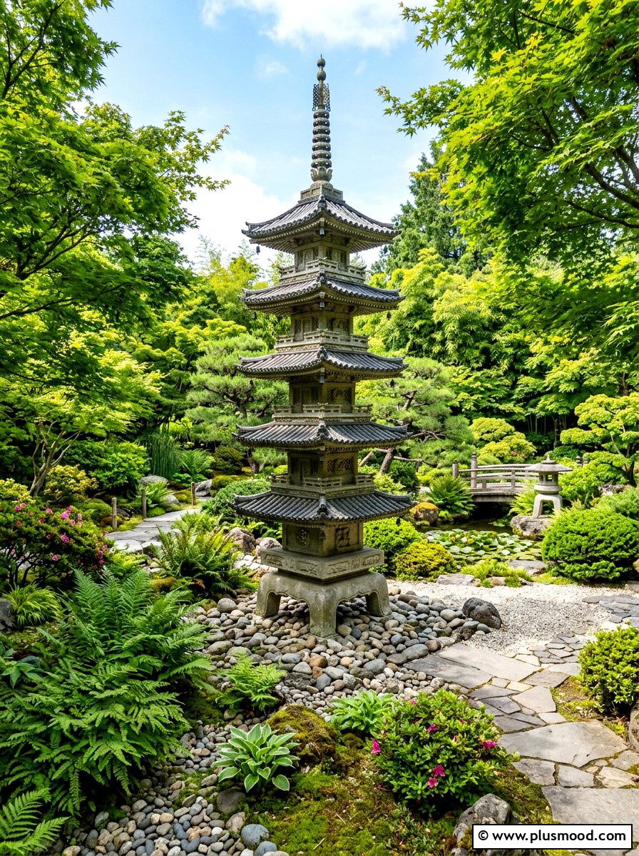 Tiered pagoda sculpture - 25 outdoor garden decor ideas with zen elements