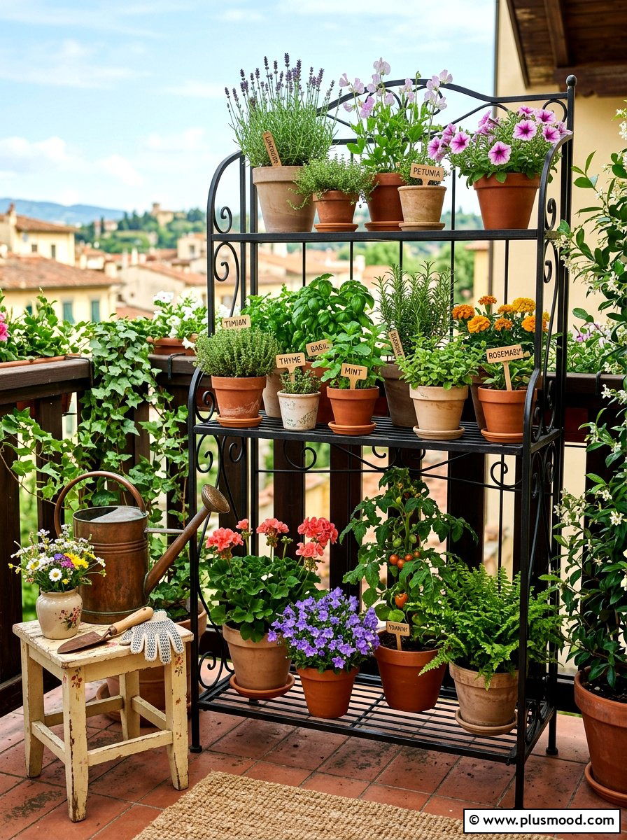Tiered plant shelf - 25 summer balcony privacy ideas