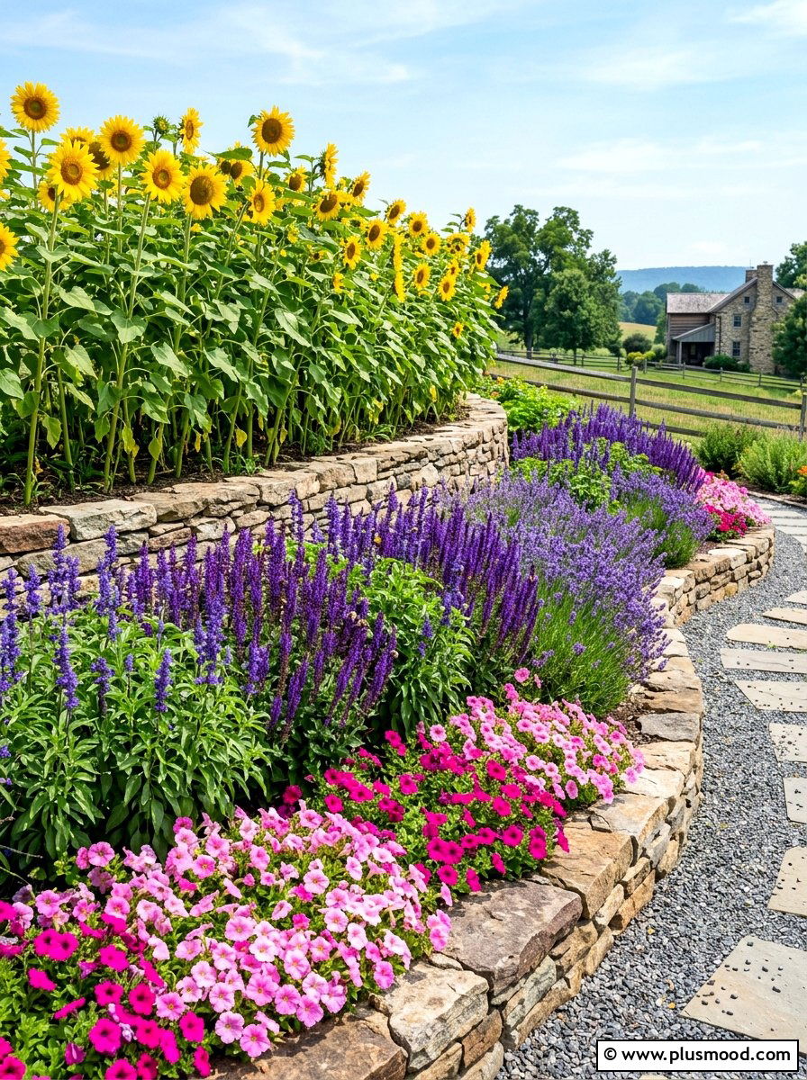 Tiered pollinator garden beds - 25 summer hummingbird garden ideas