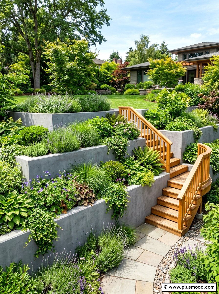 Tiered retaining wall - 25 small backyard ideas for narrow lots