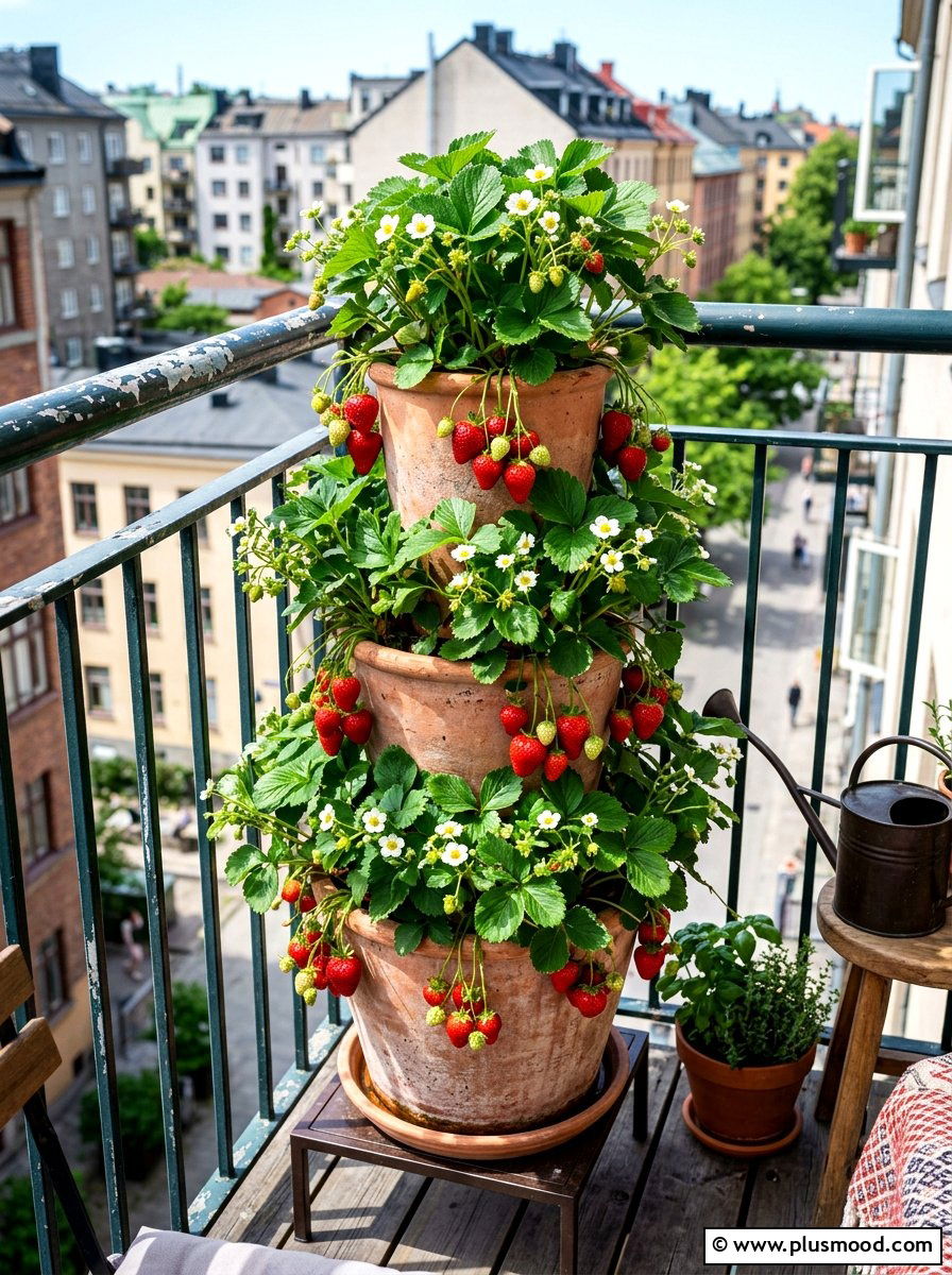 Tiered strawberry tower - 25 summer garden pot arrangement ideas