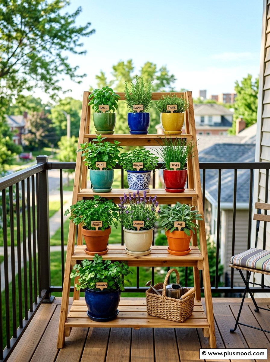 Tiered wooden plant stand - 25 summer front porch planter ideas