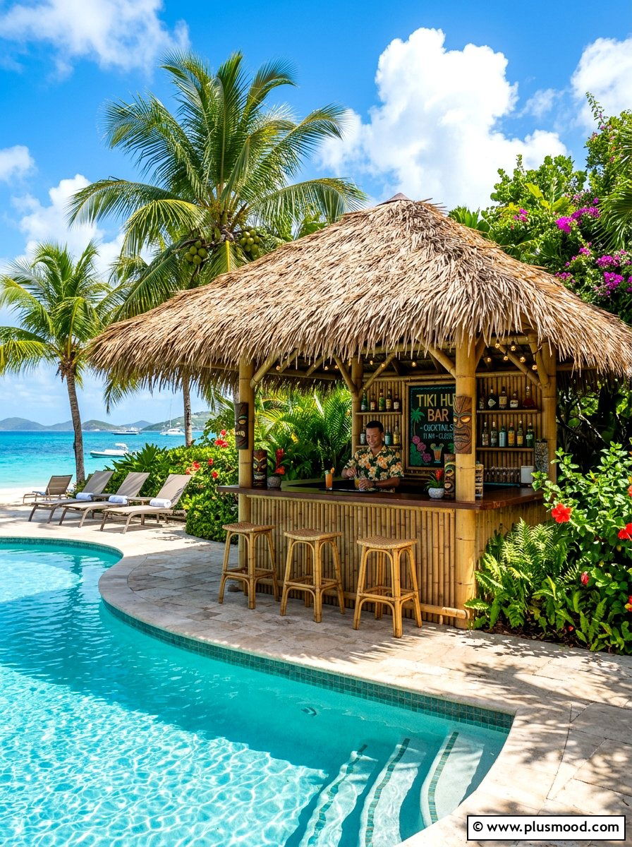 Tiki Hut Poolside Bar - 25 summer pool party decor ideas