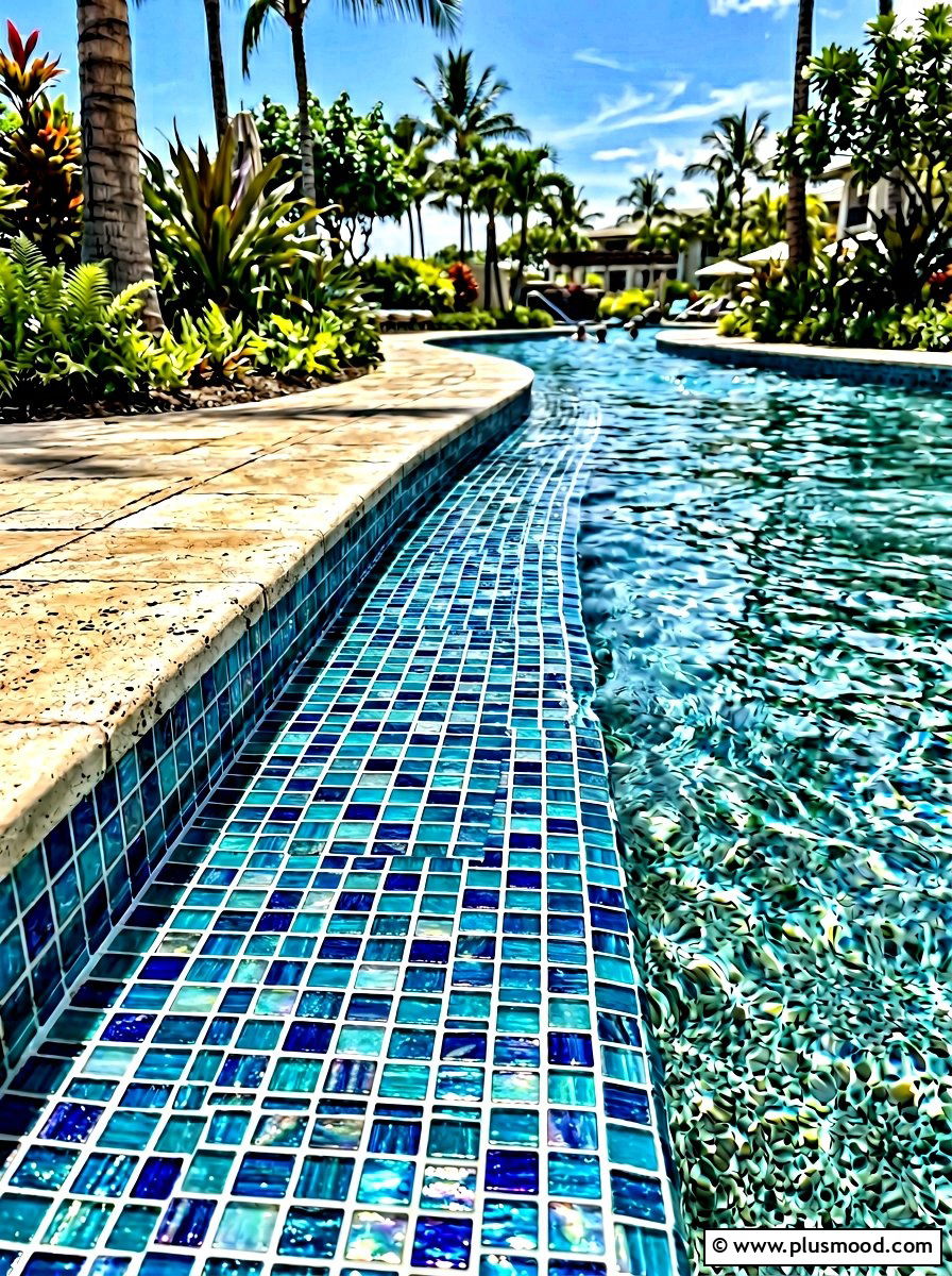 Tiled Pool Borders - 25 pool landscaping ideas for lazy river pools