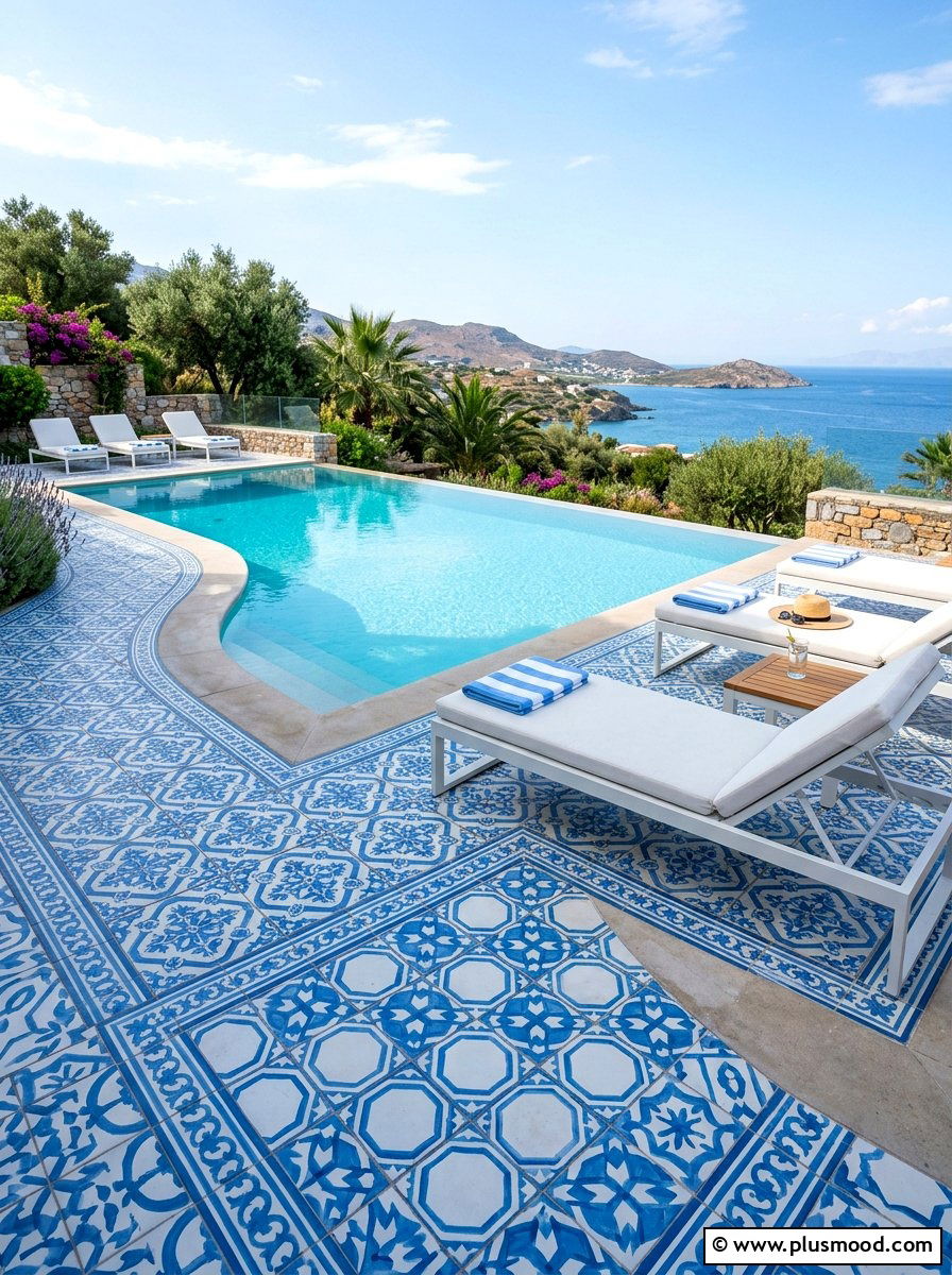 Tiled Pool Surround - 25 pool landscaping ideas for narrow yards