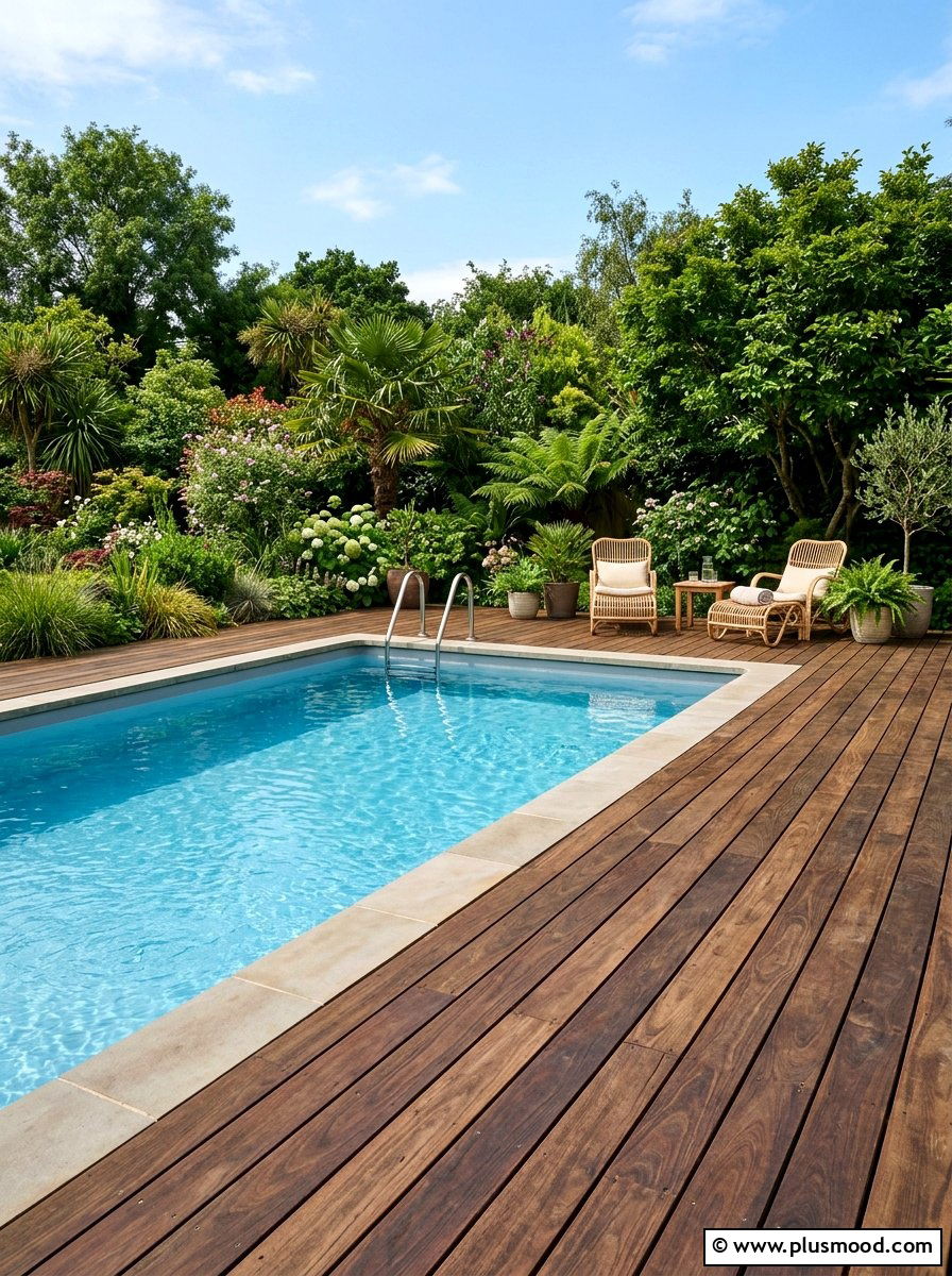 Timber Deck Pool - 25 pool landscaping ideas for narrow yards