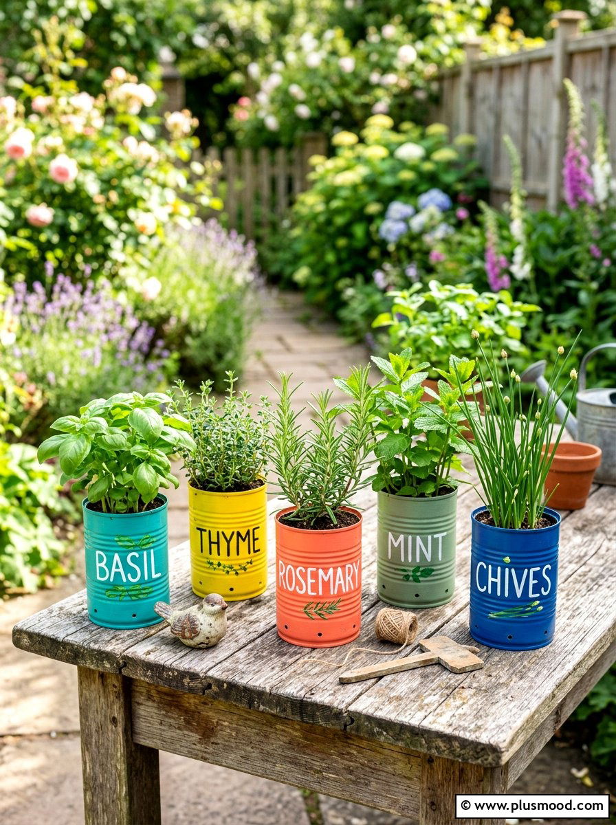 Tin Can Herb Planter - 25 summer herb planter ideas