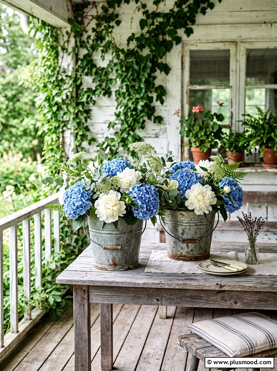 Tin bucket flower arrangement - 25 summer outdoor centerpiece ideas