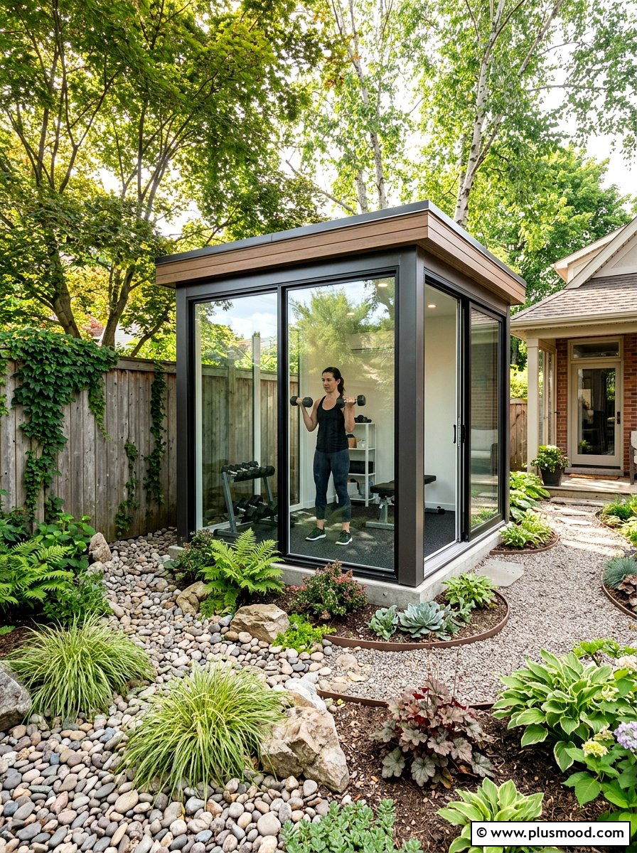 Tiny Backyard Gym Pod - 25 small backyard ideas with outdoor gym