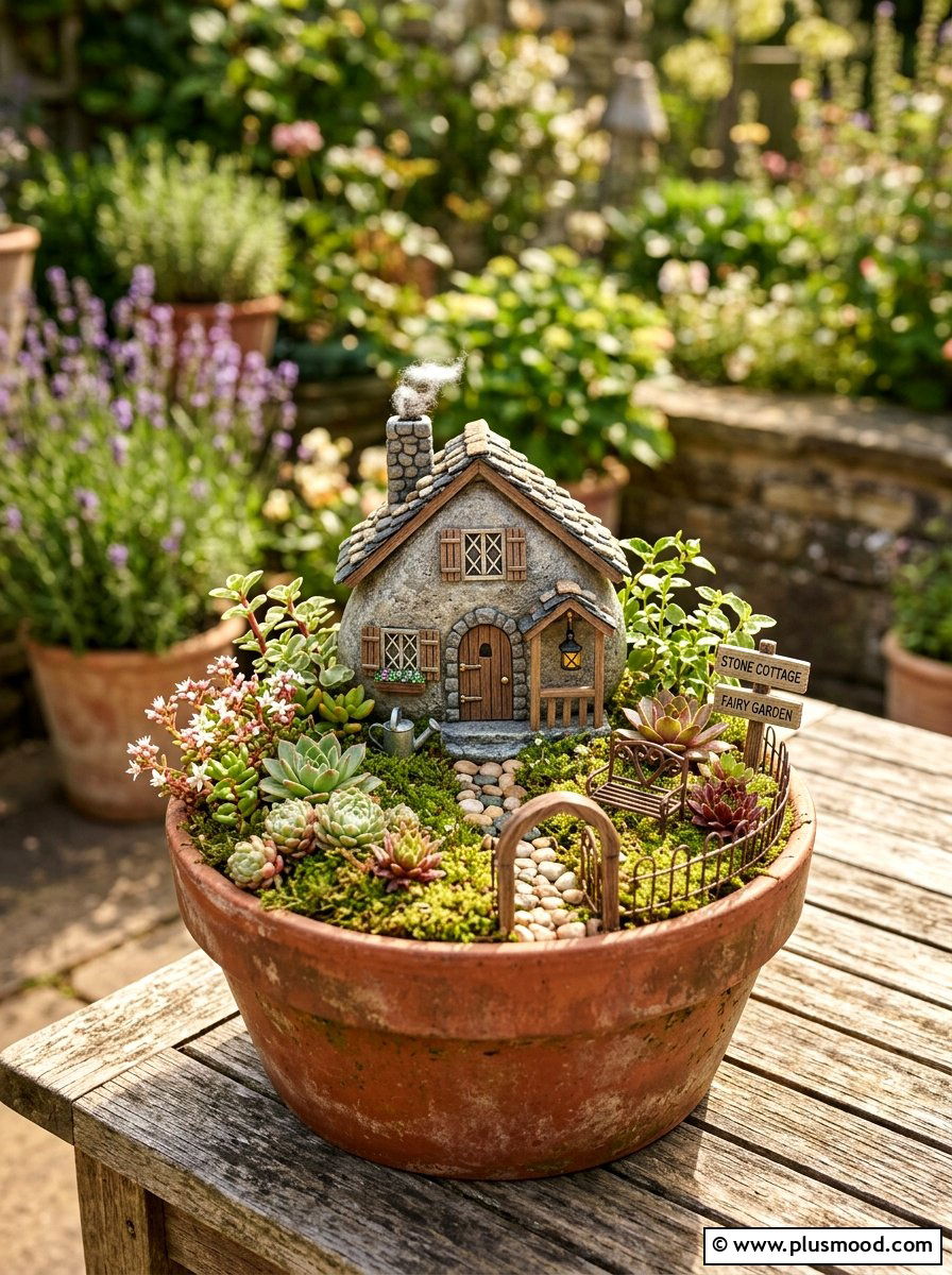 Tiny house rock for fairy garden - 25 painted rock ideas for plant pot decoration