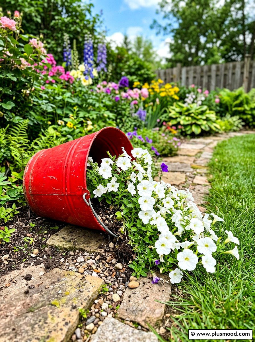 Tipped over bucket garden - 25 summer spill planter ideas