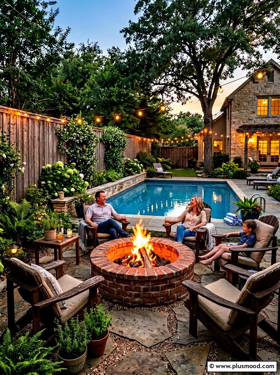 Traditional Brick Fire Pit - 25 summer poolside fire feature ideas