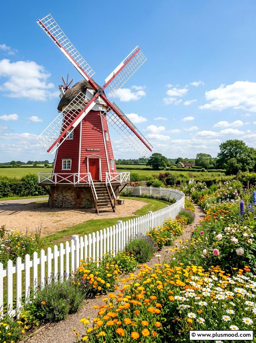 Traditional Red Windmill - 25 outdoor garden decor ideas with windmill
