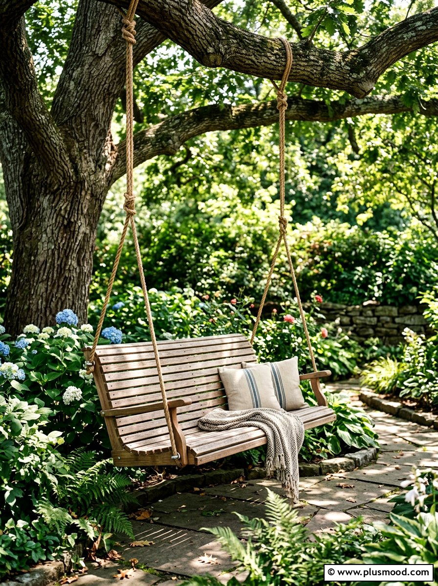 Traditional Slat Wood Swing - 25 summer backyard swing ideas