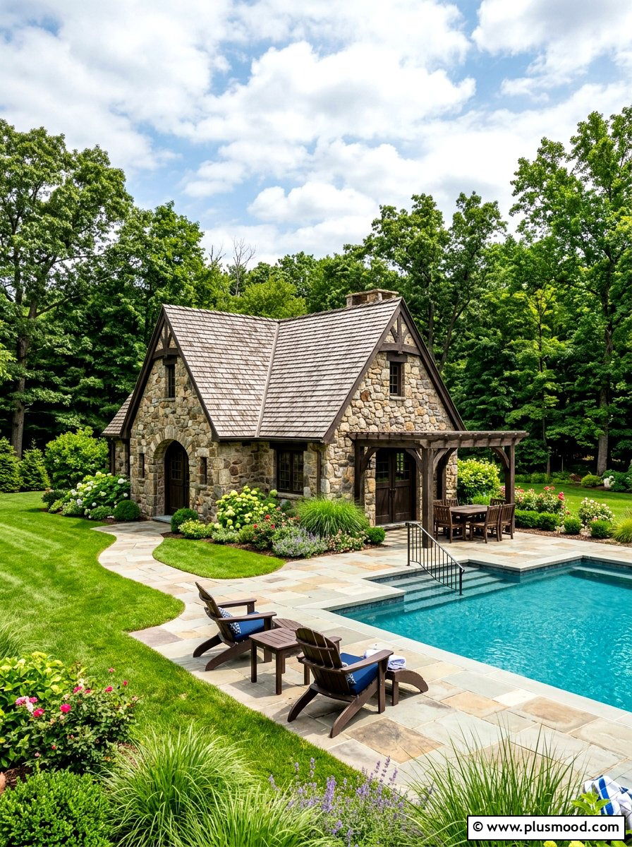 Traditional Stone Pool House Retreat - 25 summer pool house decor ideas