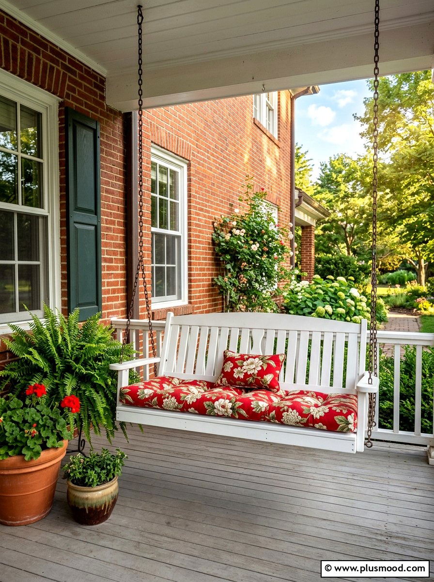 Traditional White Slat Swing - 25 summer front porch swing ideas
