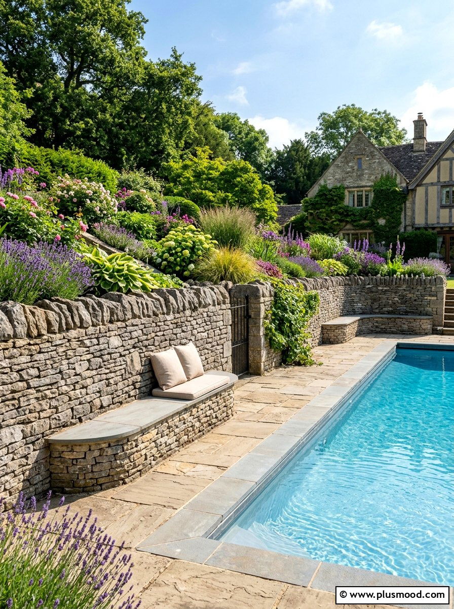 Traditional stone wall - 25 pool landscaping ideas for colonial homes