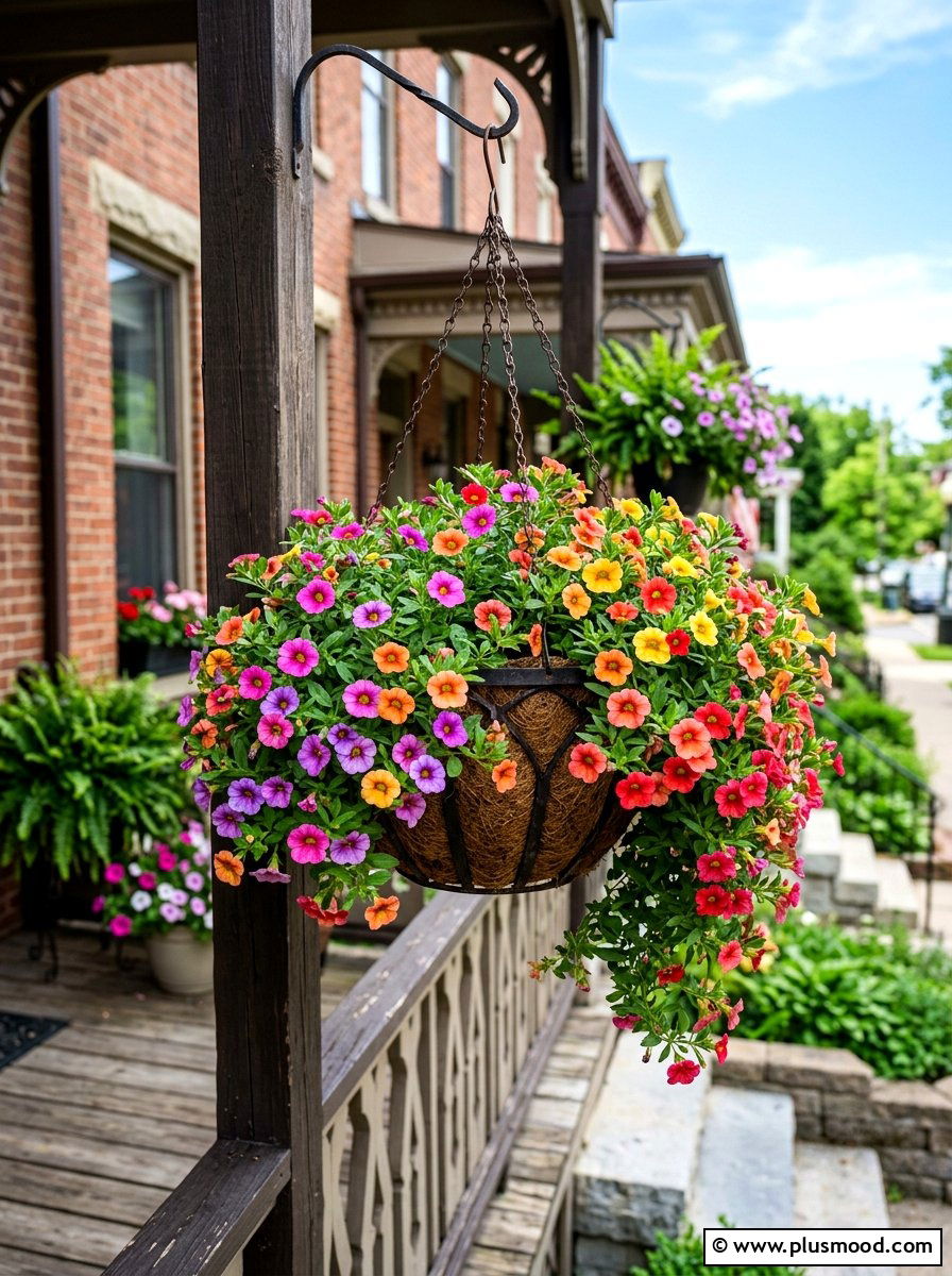 Trailing Calibrachoa Basket - 25 summer front porch flower ideas