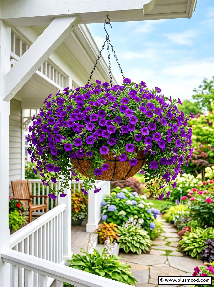 Trailing Calibrachoa Basket - 25 late summer porch planter ideas
