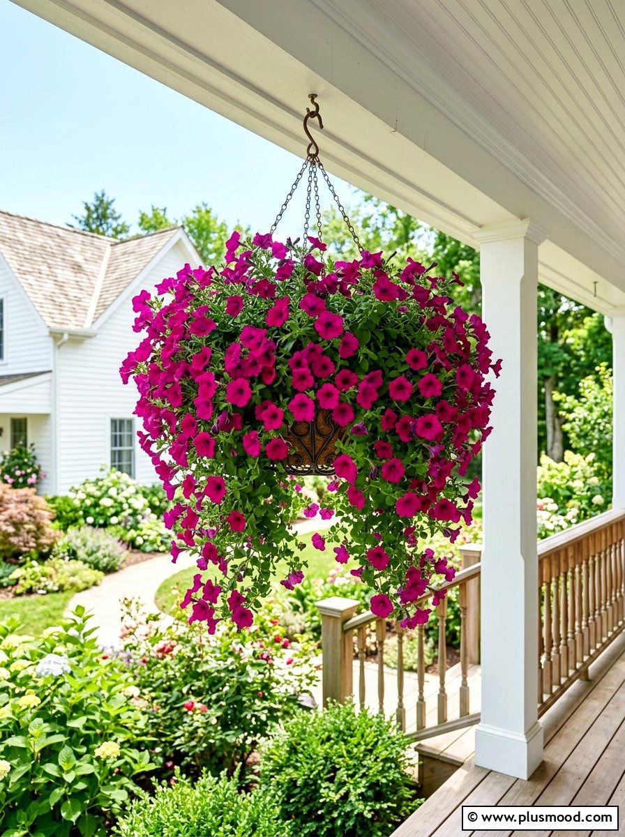 Trailing Petunia Hanging Basket - 25 late summer planter ideas for porch