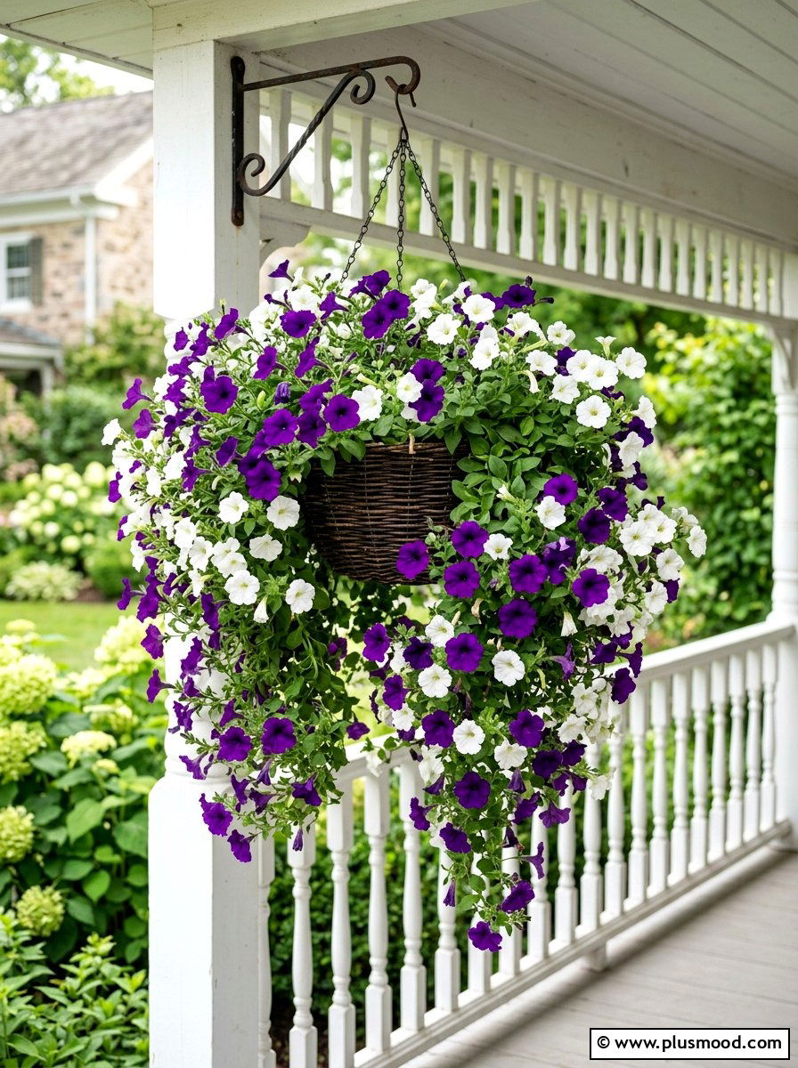Trailing Petunia Hanging Planter - 25 summer container garden ideas