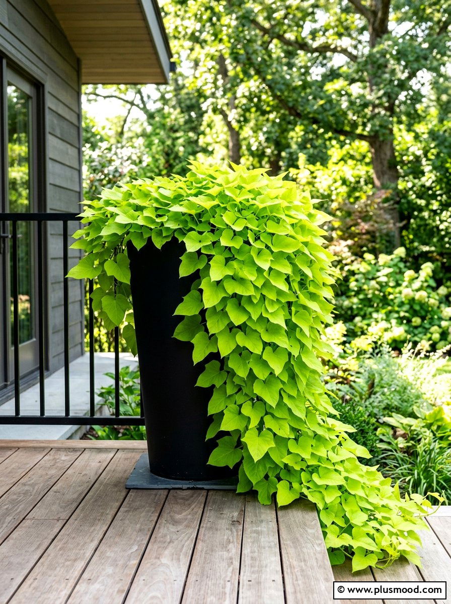 Trailing Sweet Potato Vine Pot - 25 summer flower pot arrangement ideas for front porch