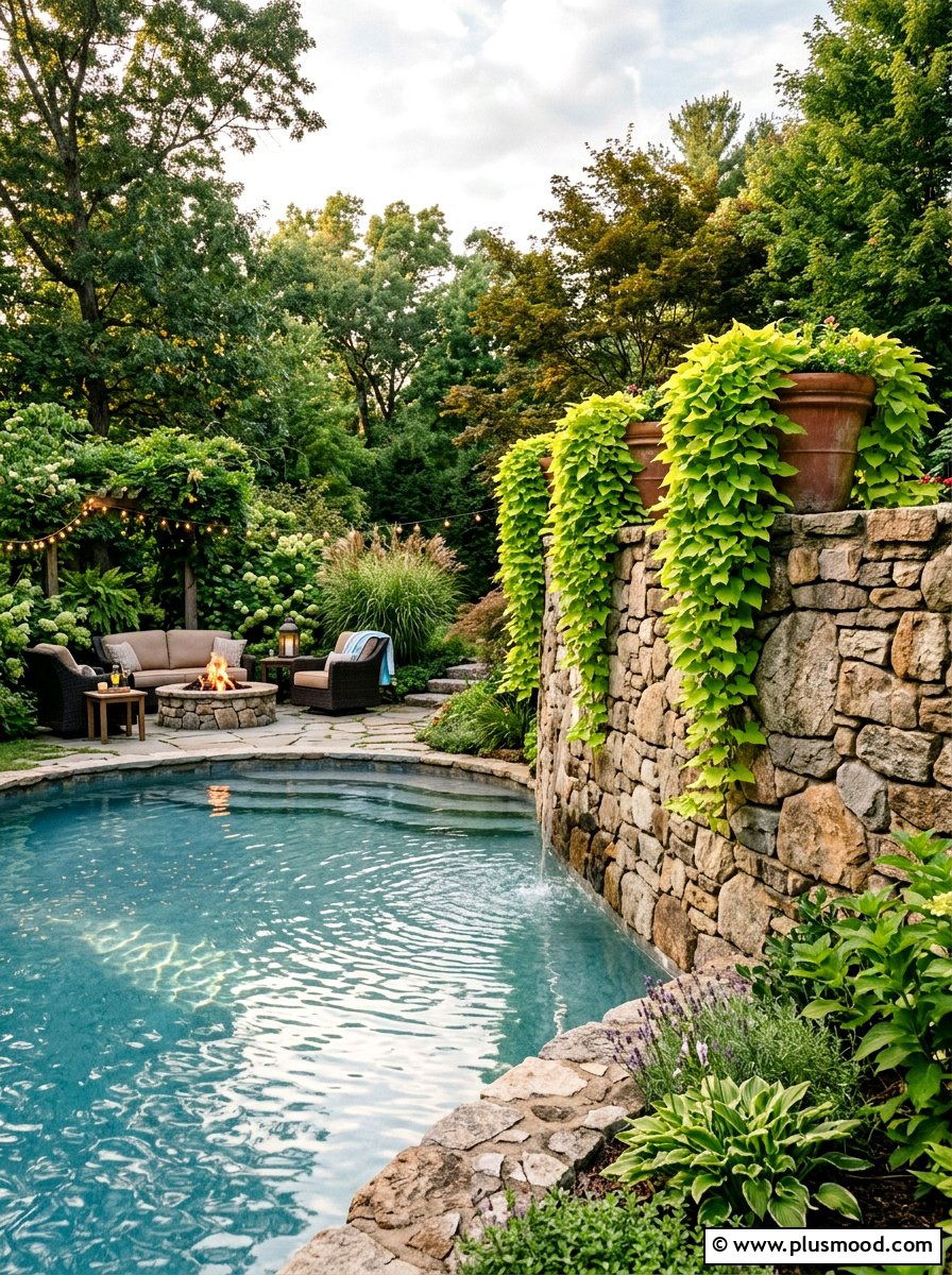 Trailing Vine Over Pool Retaining Wall - 25 pool landscaping ideas with potted plants