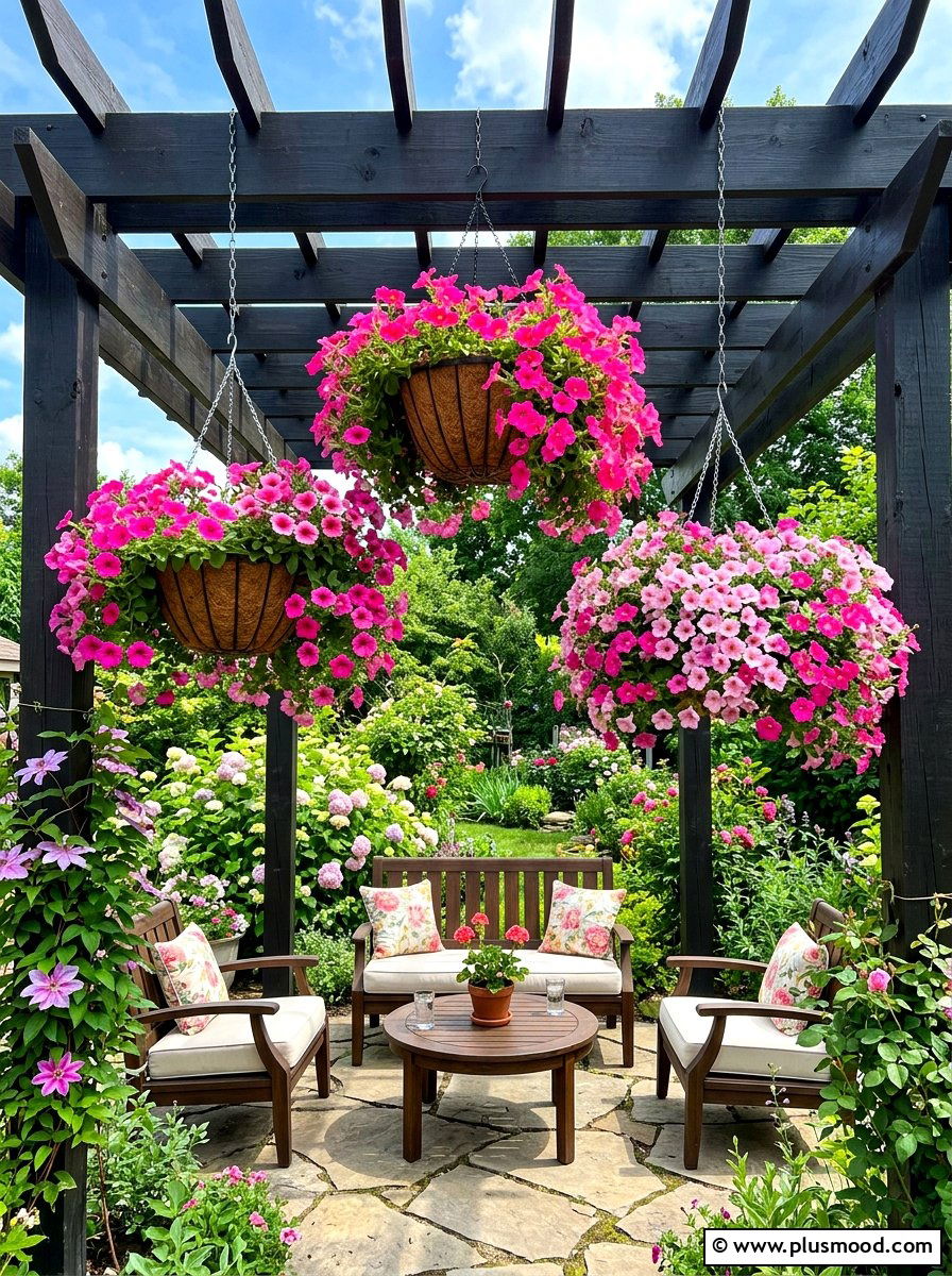 Trailing Wave Petunia Basket - 25 summer planters with petunias ideas