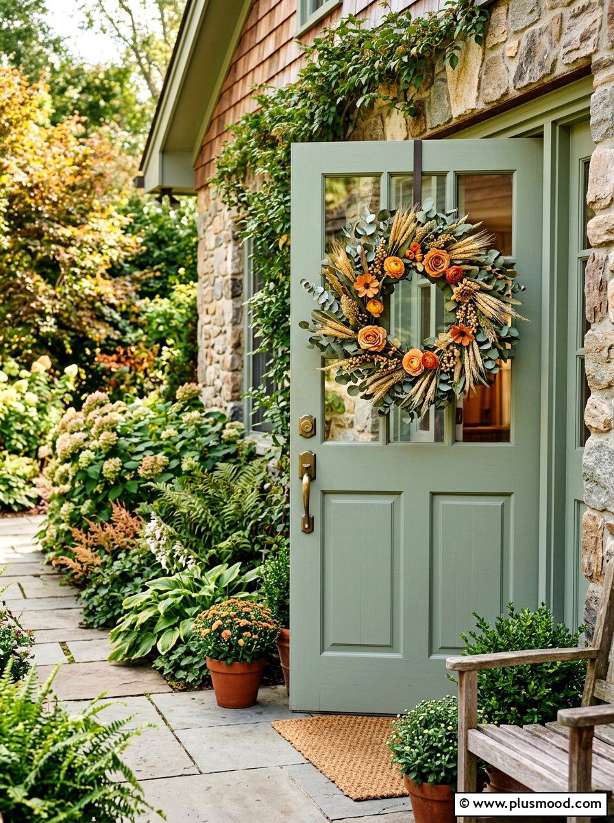 Transition Door Wreath - 25 late summer porch decor ideas