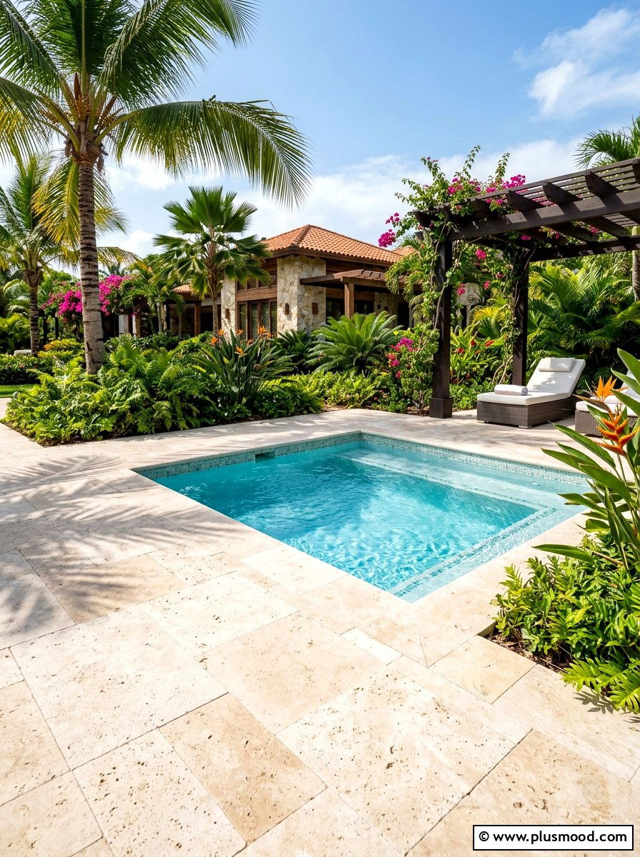 Travertine Pavers Near Small Pool - 25 small backyard ideas with pavers