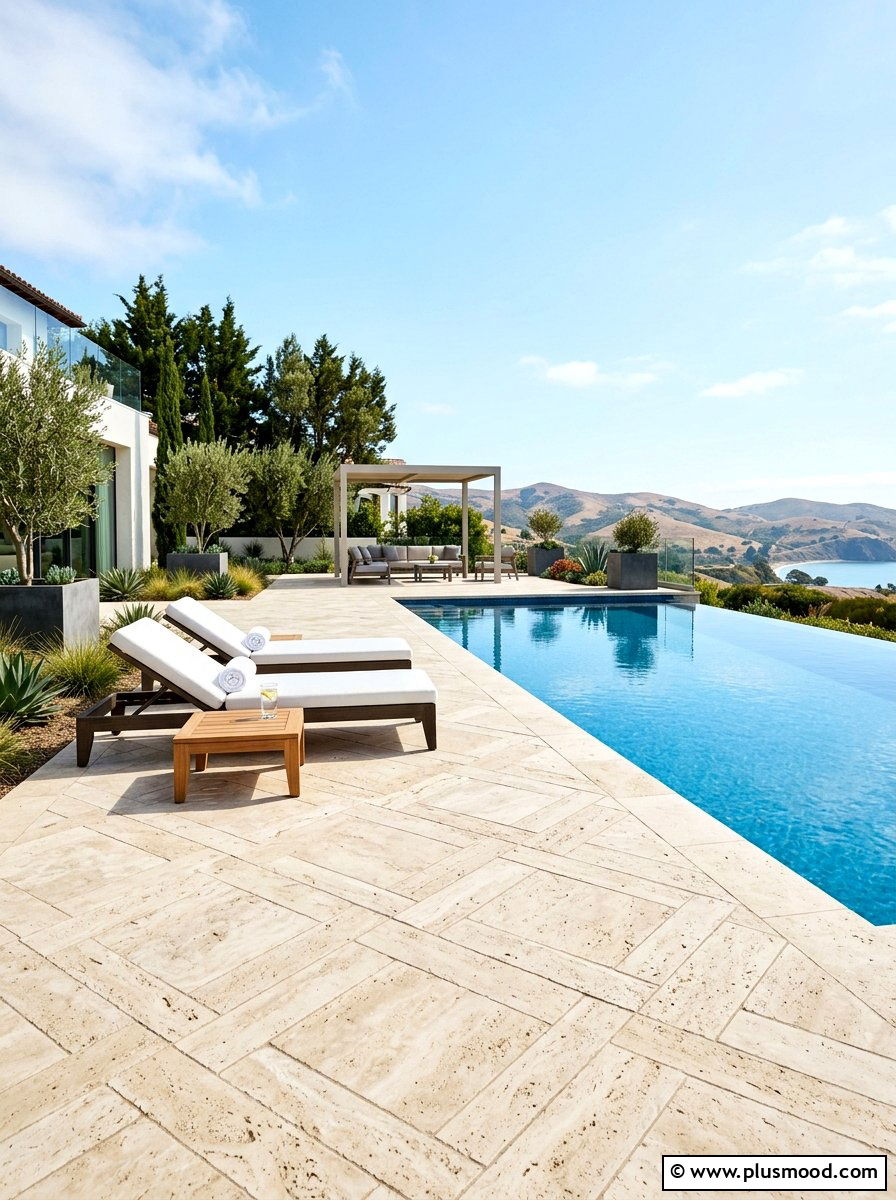 Travertine Pool Deck - 25 summer pool lounge area ideas