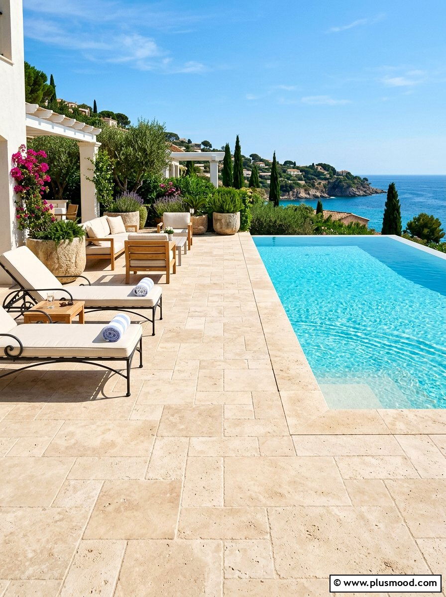 Travertine Pool Deck Idea - 25 summer pool patio ideas