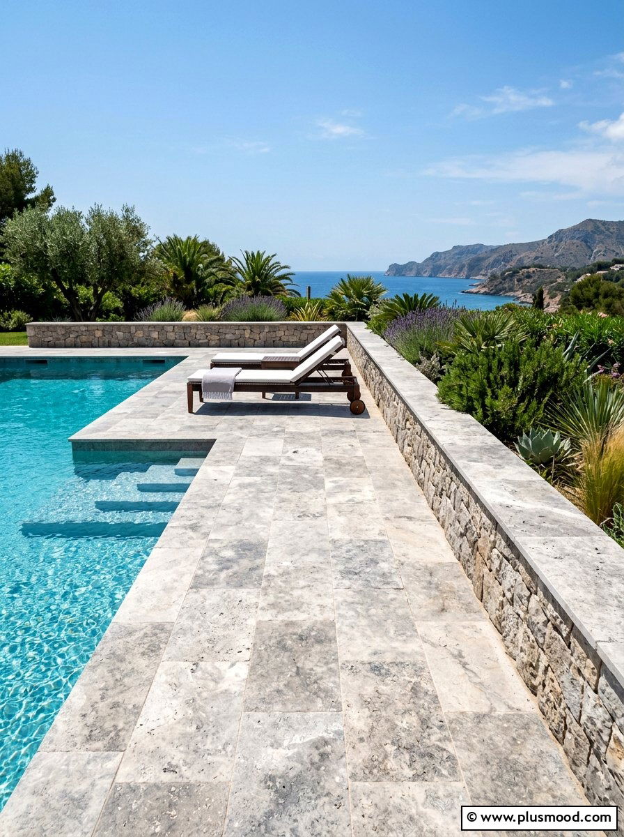 Travertine Pool Deck Stone Wall - 25 pool landscaping ideas with stone walls